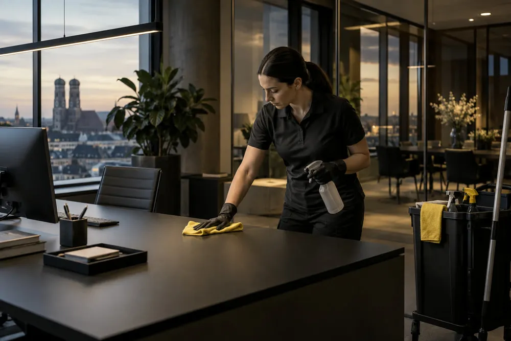 Professionelle Unterhaltsreinigung in einem modernen Büro